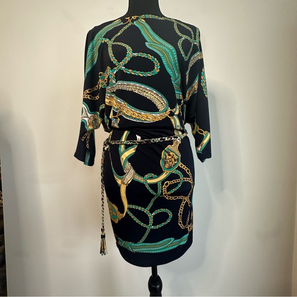 ✨Y2K Cache Dress with Green and Gold Chain Print Size M - Picture 11 of 15